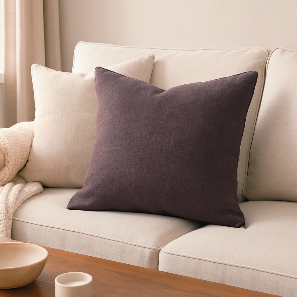 Pottery Barn Libeco Belgian Linen Pillow Cover 24x24 Eggplant Plum